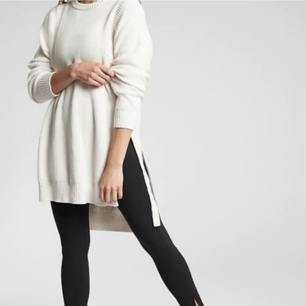 ATHLETA Solid White Chunky Knit West End Tunic Sweater